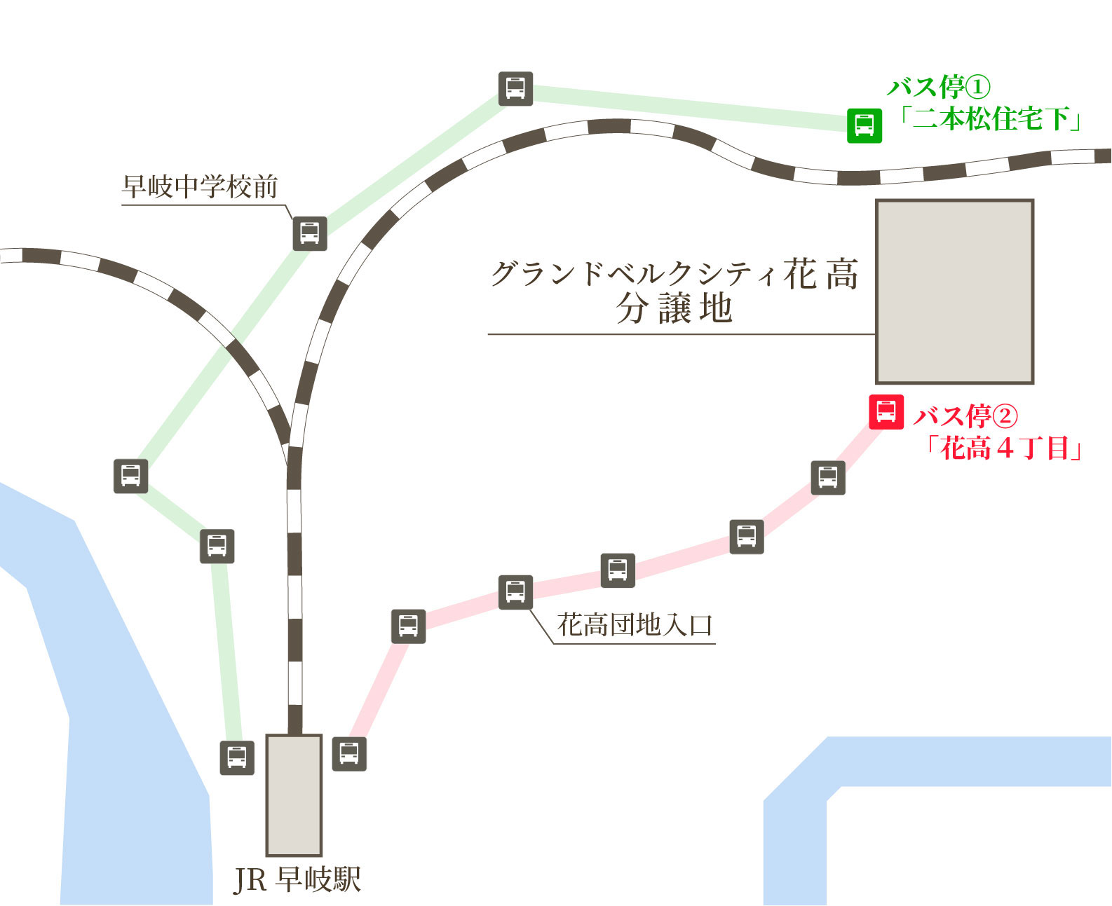 花高分譲地周辺のバスルート