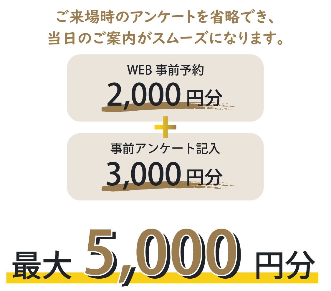 WEB予約でもらえる！アンケート協力でもらえる！